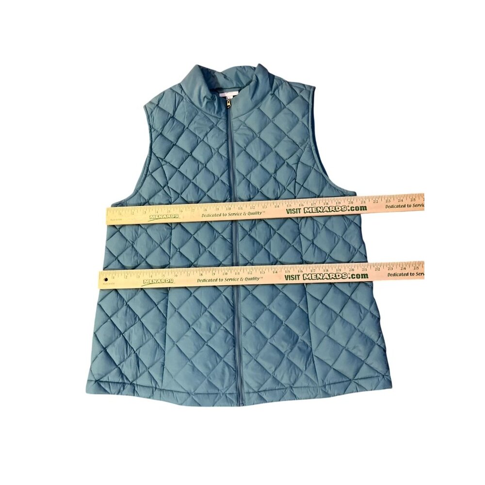 J Jill Down Puffer Vest Womens L Blue Quilted Zip Front Pockets Used - Picture 10 of 15